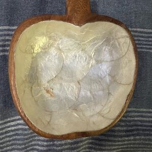 Monkey Pod Acacia woods Wooden Apple-Shaped Tray‎ with Shell Inlay MCM
